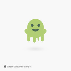 Vector illustration of Ghost. Cartoon Character Ghost EMoji. Happy Face Expression.