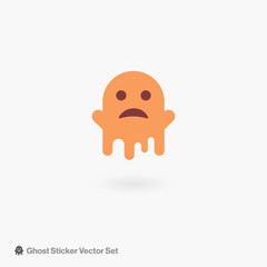 Funny Ghost Cartoon Character. Neutral Face Expression. Satisfaction Survey or Sticker Emoji Cartoon Illustrations.