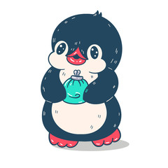  illustration with funny cartoon penguin