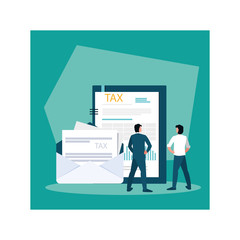 businessmen in tax day with icons