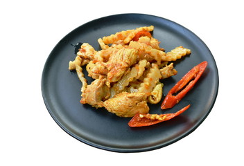 spicy stir fried bamboo shoot and chicken with curry on plate