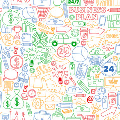 Business and management background. Pattern with finance icons. Conceptual illustration of projects organization, risk, development. Team working, budget planning.