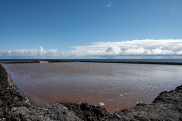 Tourist destination on south of La Palma island, salinas in Fuencaliente, natural sea salt production on Canary islands, Spain