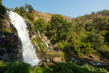 Fototapeta na wymiar Wachirathan Waterfall, waterfalls in Doi Inthanon National Park, Chom Thong district in the province of Chiang Mai, Thailand