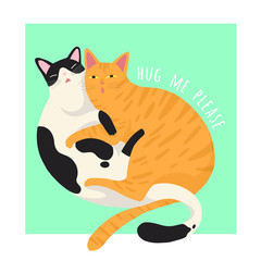 Vector illustration of a cute cat hugging. Cute romantic background with text 