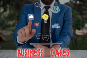 Word writing text Business Cases. Business photo showcasing undertaking on the basis of its...