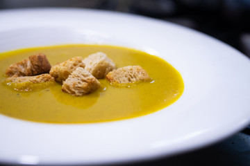 Pumpkin soup with croutons Homemade Healthy