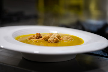 Pumpkin soup with croutons Homemade Healthy