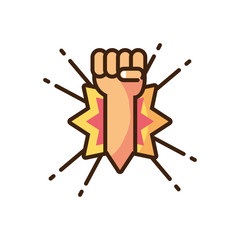 clenched fist over burst, fill style and colorful design