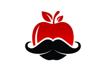Apple and mustache logo sign symbol in flat style on white background