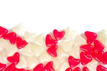 heart-shaped jelly candies isolated on white