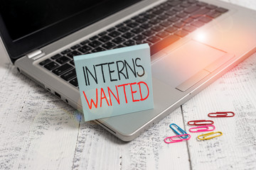 Handwriting text Interns Wanted. Conceptual photo temporary position with an emphasis on the job...