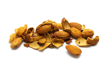 Almonds nut on white background.