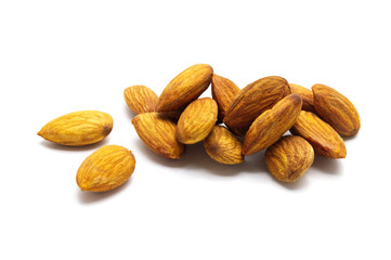 Almonds nut on white background.