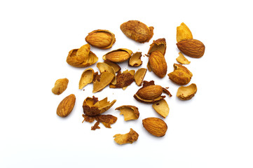 Almonds nut on white background.