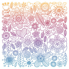 Flowers March 8. Doodle pattern. Vector icons for women.
