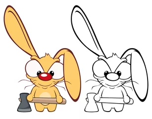 Deurstickers Vectorillustratie van een schattig stripfiguur konijn voor je ontwerp en computerspel. Kleurboek overzichtsset © liusa
