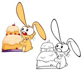 Fotobehang Vectorillustratie van een schattig stripfiguur konijn voor je ontwerp en computerspel. Kleurboek overzichtsset © liusa