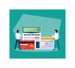 businessmen in tax day with icons