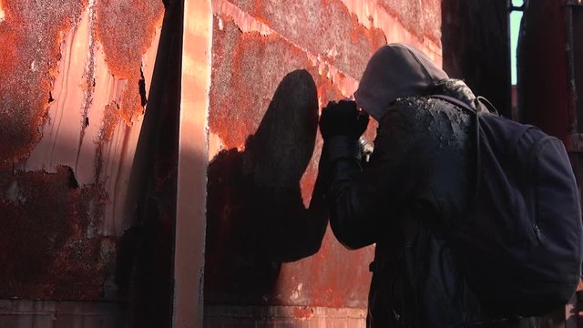 Homeless drug addict having abstinence crisis