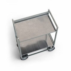 Two tier stainless wheeled cart, top view 3D illustration