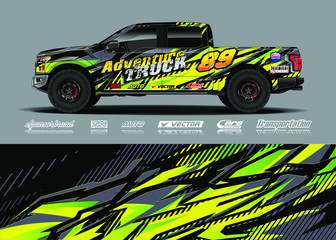 Truck wrap design vector kit. Modern sport graphics. Abstract stripe racing and grunge background for wrap all vehicle, race car, rally, adventure vehicle and car livery.