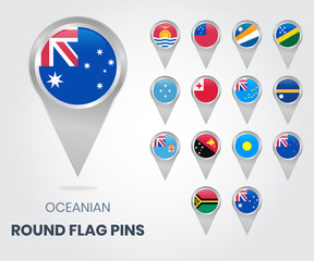 Oceania Round Flag Pins, Map Pointers