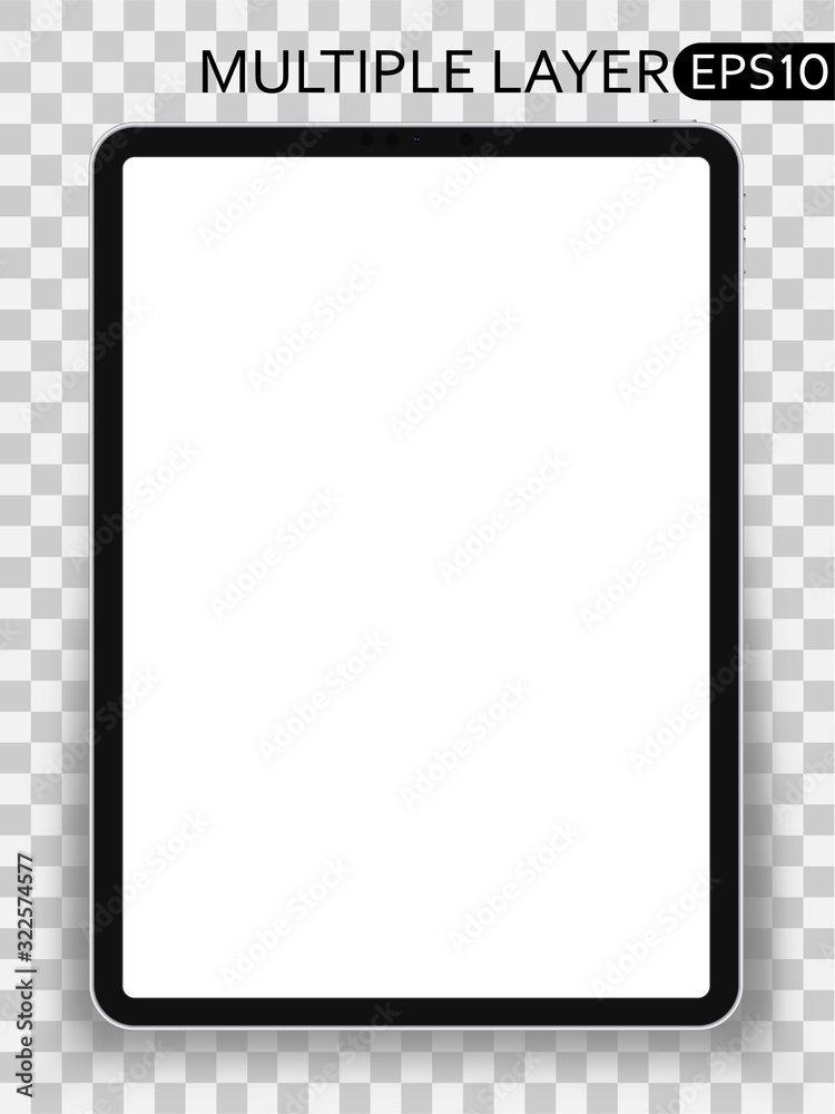 Poster a tablet computer in a realistic style. layout with a blank screen on an isolated transparent backgr