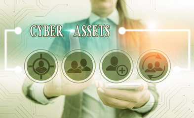 Text sign showing cyber Assets. Business photo text programmable electronic devices and communication networks