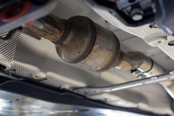 Catalytic converter of a modern car bottom view.