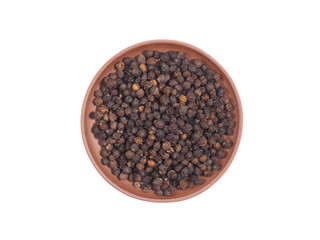 Spice black pepper in clay plate isolated on white