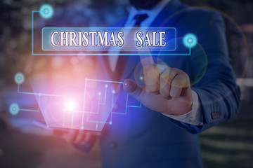 Word writing text Christmas Sale. Business photo showcasing period during which a retailer sells...