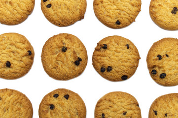 Chocolate chip cookies set isolated on white background. Sweet biscuits delicious and crunchy homemade pastry.