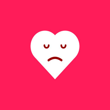 Black contour heart with emotions on a white background. Emoji sad heart