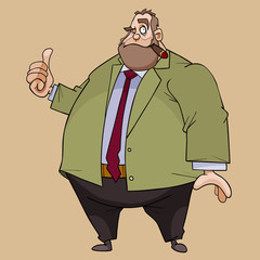 cartoon fat man in a suit and a cigar in his mouth showing thumbs up