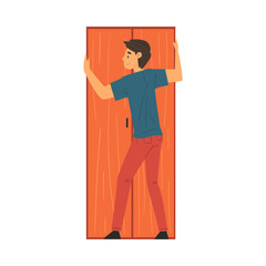 Man Assembling and Installing Wardrobe, Manual Furniture Assembly Vector Illustration