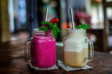 Dragon fruit smoothie, coffee smoothie. Healthy Drinks in Bali