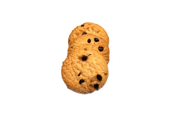 Chocolate chip cookies isolated on white background. Sweet biscuits delicious and crunchy homemade pastry.