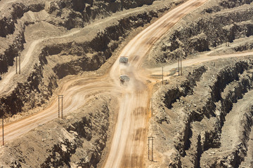 Huge dump truck in an open pit copper mine.
