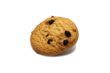 Chocolate chip cookies isolated on white background. Single of sweet biscuits delicious and crunchy homemade pastry.