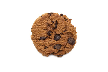 Chocolate chip cookie isolated on white background in Top view.