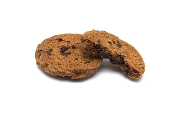 Chocolate chip cookies on white background.