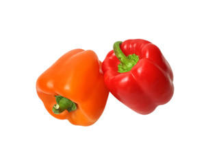 Red and orange peppers isolated on white background.