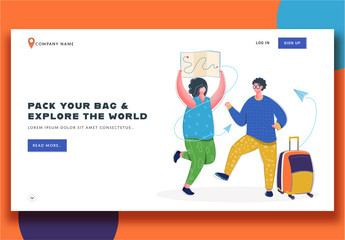 Brightly Colored Website Landing Page Ui Layout with Travelling Theme 