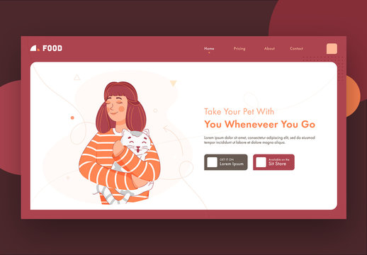 Website Landing Page Ui Layout with Pet Care Illustrations