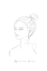 Line drawing sketch of type face of women isolate on white background