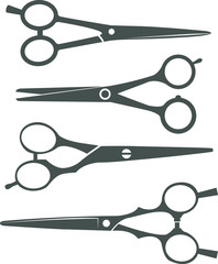 Hairdresser and barbershop scissor icons in four different shapes.