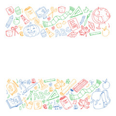 Back to school vector pattern. Education icons for children.