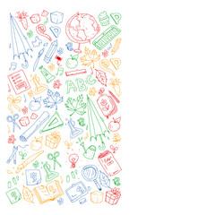 Back to school vector pattern. Education icons for children.