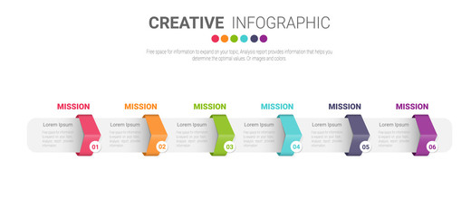 Infographic template with numbers six option can be used for workflow layout, diagram, number step up options.